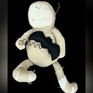 Halloween Primitive Horror MUMMY Shelf Sitter 14” Grubby RIP Scary Doll w Bat